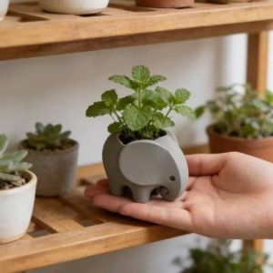 HENRYQ Succulent Planter 3D Printed Elephant Flowerpot Plastic Animal Design Mini Elephant Planter Pot Modern Tabletop Decor Gift Vases or Pencil Holders Small Cactus Plant Holder for Desk Shelf Balcony