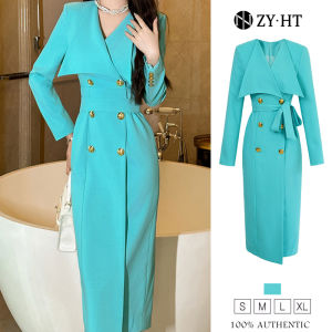 ZYHT EraVogue Womens French Vintage Apricot Green Windbreaker Double Breasted Long Jackets Lace-up Back Split Blazer Dresses Long Sleeve Suit Wedding Formal Party Evening Graduation Birthday Prom Dinner Casual Office Work Elegant Ball Gown Dress 50561