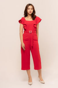 RIMINI - Jumpsuit Wanita Pesta Polos XS-XL - Doanna Frill Belted 85813
