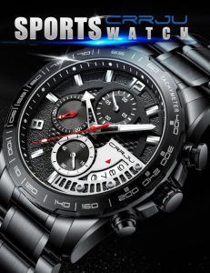 CRRJU Mens Watches Fashion Stainless Steel Business Watch Luxury Luminous Waterproof Chronograph Quartz Watch 2281