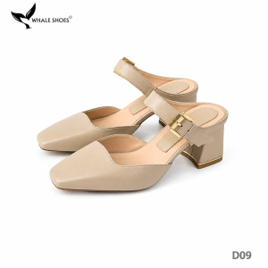 Dép Sục nữ (D09) Whaleshoes Gót 7cm Gót Vuông Quai Khóa Kim Loại Vàng Gold Thanh Lịch
