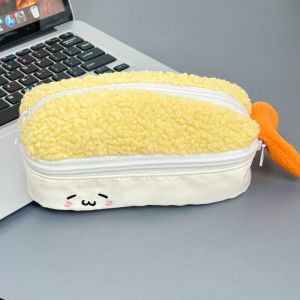 LUMIYA Đồ nhồi bông Túi đựng bút Hình dạng tôm chiên Dung lượng lớn Túi văn phòng phẩm Chất lượng cao Hai lớp Hộp bút Quà tặng