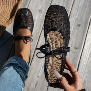 Free Shipping Bow-Knot Flats For Women 2026 New Spring Collection Featuring A Mesh Design For Breathability And A Square Toe