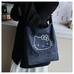 Christmas Gift Halloween Sanrio Hello Kitty Girl Denim Handbag Cartoon Cute Large Capacity Student Bucket Bag Kawaii Fashion New Travel Bag Shoulder Bag