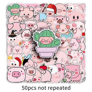 50PCS Cute Piggy Sticker Pack Waterproof Pink Pig Cartoon Animal Vinyl Sticker