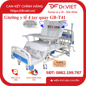 Giường bệnh nhân đa năng 4 tay quay Lucass GB-C41 (GB-T41)Chính hãng  - Nâng chân nghiêng lưng nâng đầu có bô vệ sinh chậu gội đầu