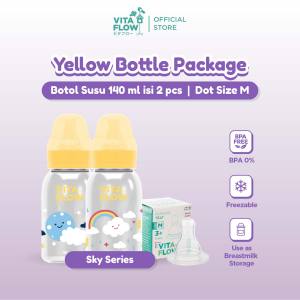 Vitaflow Paket Yellow 2 Botol Susu Multifungsi PP 140 ml Free 1 Dot Size M