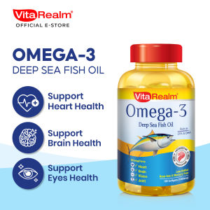 VitaRealm Omega 3 Fish Oil 1000mg | 300 Softgels | Rich in DHA & EPA | Supports Heart Health Brain Vision Joints Fitness & Healthy Blood Pressure | Eye Health | Dairy-Free Lactose-Free | Edible Dietary Optimum Vitamin Omega3 Fish Oil