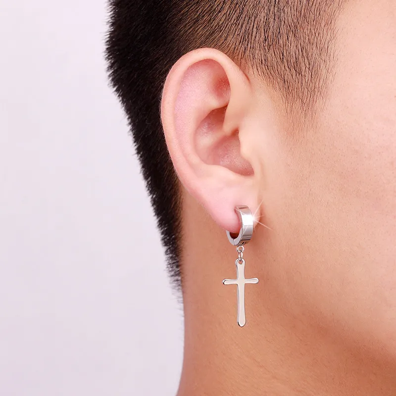GOOD Vintage Fashionable Cross Design Men Metal Ear Hooks Ear Stud