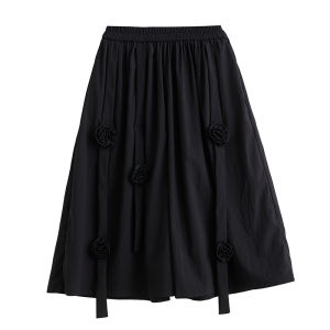 XITAO Black Casual Wide Leg Pants Personality Three-dimensional Flower Splicing Decoration Women Pants Summer LYD1890