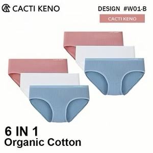 Cacti Keno 6Pcs Set Cotton Comfort Briefs For Women -Solid Color Simplicity Regular Size M-2XL