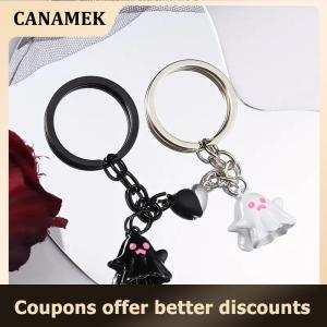 【 CANAMEK 】 Couples Magnetic Halloween Ghost Keychain Cartoon Doll Bag Pendant Kawaii Key Rings Gift For Lovers Ornaments