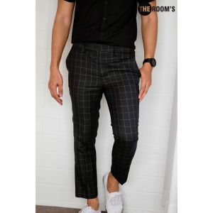 THE ROOMS - เดอะรูม กางเกงสแล็ค ขาเต่อ ผ้าชาลี สีดำ