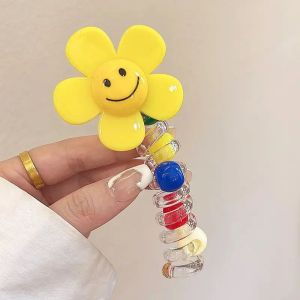 ยางรัดผมแบบผูกเปียผมหางม้าประดับลูกปัดรูปดอกทานตะวันน่ารักสิ่งประดิษฐ์สำหรับผู้หญิงที่จับผมหางม้าห่วงมัดผมอุปกรณ์เสริมผมแบบเรียบ