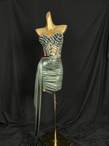 Sparkly Diamonds Short Dress for Women Fancy 2-piece Outfits Set Girls Party Celebrate Birthday Dress Photography Stage Wear