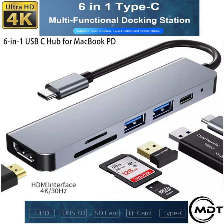 Multi Function Adapter USB C hub docking station 6 in 1 multi-function adapter fast, USB C to ...
