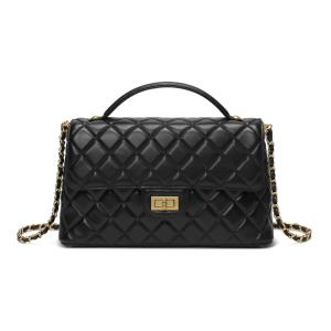HOPE ROZA SOLACE Quilted Leather 2 Way Top Handle Crossbody Bag White Genuine Leather - Black