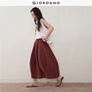 Giordano Women Pleated textured elastic waist bubble midi skirt Free Shipping 18466812