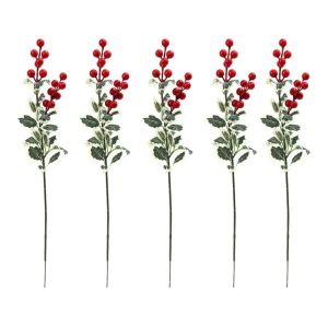 MAYIT Đỏ Cành quả mọng nhân tạo 7 Nhánh Cây Lá xanh mờ Cành cây Holly Berry Các món ăn đặc trưng của Giáng sinh. Cành cây trang trí hình trái cây Trang trí Giáng sinh