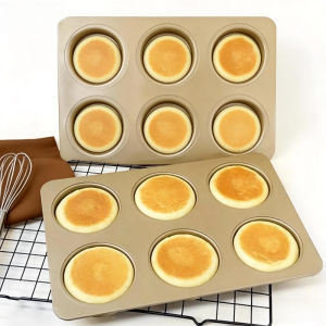 6 Holes Hamburger Bread Baking Mold Kitchen Non-Stick Food Grade Carbon Steel Reusable Baking Tray
