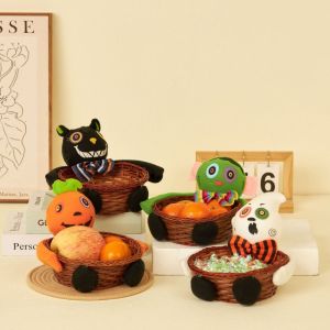 BLACKON Black Cat Pumpkin Ghost Easter Candy Basket Lifelike Rattan Candy Storage Basket Funny Cute Halloween Decoration Props Home