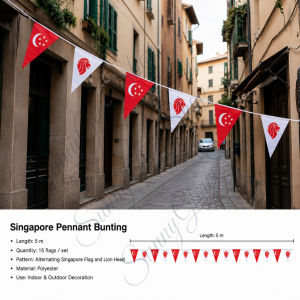 🎉SG Ready Stock🎉 3.5m/5m SG61 NDP 2026 Red White Merlion Triangle Flag Bunting Banner Home Shop Garden National Day Decoration