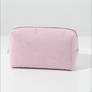 Corduroy Cosmetic Bag Solid Color Makeup Pouch Large Capacity Zippered Makeup Brush Storage Bag Travel Toiletry Purse