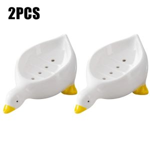 2PCS Cute Yellow Duck Shape Soap Box Cartoon Soap Dish Drainable Soap Holder Soaps Container Soaps Dish for Tray Bathroom Accessories