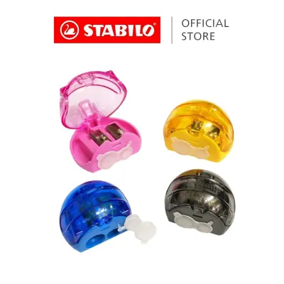 STABILO Twin Holes Sharpener - Two Holes for Jumbo Pencil and Normal Pencil | 4 Pieces (Pink Blue Yellow Black) / Box of 24 Pieces