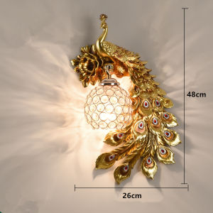 American Style Retro Peacock Wall Lamp Creative Living Room Bedroom Restaurant Corridor Hotel Staircase Entrance Wall Decorative Lights 48x26cm