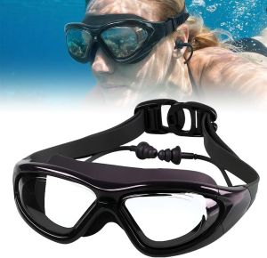 Fliwos Swim Goggles for Men Women Anti-Fog Swimming Goggles with Integrated Ear Plugs Soft Silicone Seal Adjustable Strap