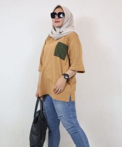NARAGU - Atasan Wanita Pocket Oversize Mocca Kaos Oversized Basic Korean Style Tangan Pendek ninerisk apparel Terbaru
