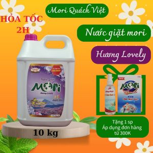 nước giặt mori/ nước giặt xả mori hương lovely giúp quần áo thơm tho chỉ với dùng nước giặt can 10kg