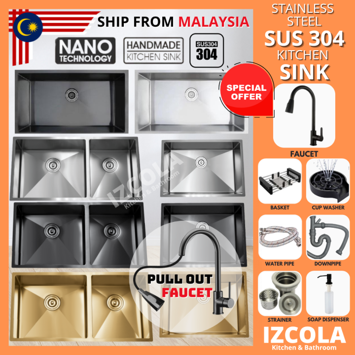 IZCOLA Stainless Steel SUS 304 Handmade Undermount Kitchen Sink (NANO