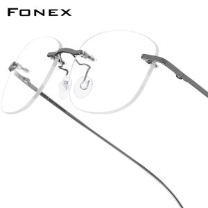 FONEX Titanium Alloy Glasses Men Brand Design Rimless Frameless Eyeglasses Frame Ultralight Japanese Korean Custom Optical Eyewear 8107