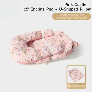 Baby Pillow Anti-Spit Up 2-in-1 Set 15° Incline Nursing Support Tummy Time Training Wedge Pillows 0-12M