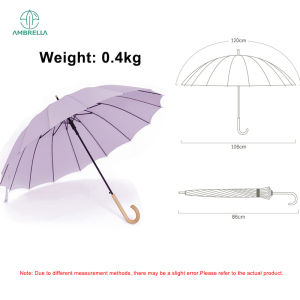 (1-3 Days Delivered)AMBRELLA 16 bone wood curved handle straight umbrella lightweight uv Windproof Rainstorm long handle large(big) double umbrella
