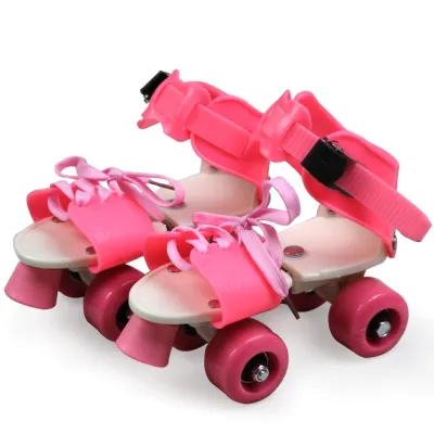 Kids Double Row 4 Wheel Skates Adjustable Simple Roller Skates Outdoor Walking Shoes