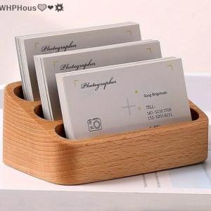 WP💓💛💖 1pcs Wood Desktop Business Card Display Stand Memo Holder Storage Box Wood Card Organizer For Office