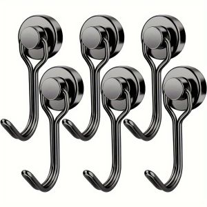 4PCS Heavy Duty Neodymium Magnetic Hooks 360 Degree Swivel Hanging Hooks No Drill Magnet Hook for Refrigerator Kitchen Garage Tool Storage