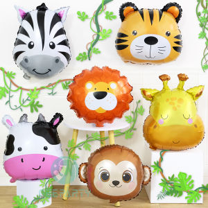 6pcs Cartoon Animal Foil Balloon for Jungle Safari Birthday Party Decorations Lion Tiger Zebra Monkey Kids Toys