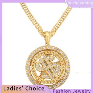 [Hot Sale Jewellery]liuchuanbing Big Rotatable US Dollar Money Sign Pendant Necklace Men Rapper Hip Hop