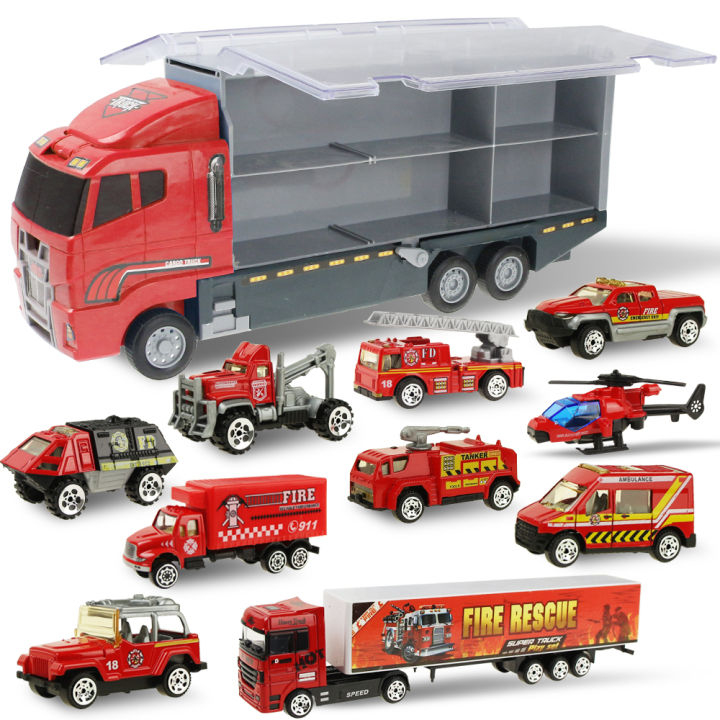 10 in 1 Diecast Fire Truck Transportation Vehicle Set with Mini Rescue ...