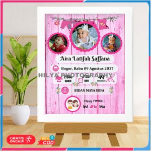 Bingkai Biodata Baby Bio Murah 10r 20x25 cm Plus Bingkai Putih Tema Jemuran Pink Ungu COD