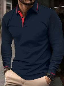 Jeans Fritz Brown Beige Contrast Trim Long Sleeve Polo Shirt For Men Regular Fit Breathable Casual Autumn Top COD Fast Delivery