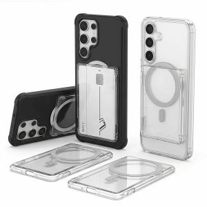 JAYQQ Transparent For MagSafe Card Sleeve 2 Card Slots Shockproof ic Stand Card Holder Ultra-thin Wallet Phone Case For ic Phone