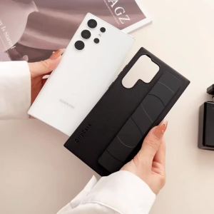 For Samsung Galaxy S23 S22 Ultra Plus S23 S24Ultra Case Luxury Faux Leather Stretch Wristband Matte Shockproof Protection Hard Cover