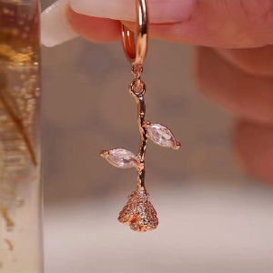 Frascati 1Pcs Korean Elegant Delicate Zircon Rose Flower Clip Earrings For Women Fashion Long No Piercing Cartilage Ear Jewelry
