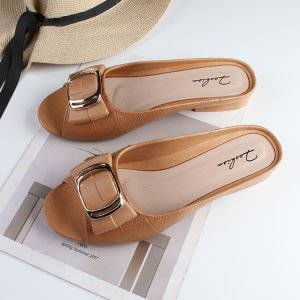 Free Shipping Fashionable WomenS Half-Slipper Sandals New Summer Casual Style Chunky Heel Square Buckle Design Suitable For Outdoor Wear Flat-Soled Everyday Sandals