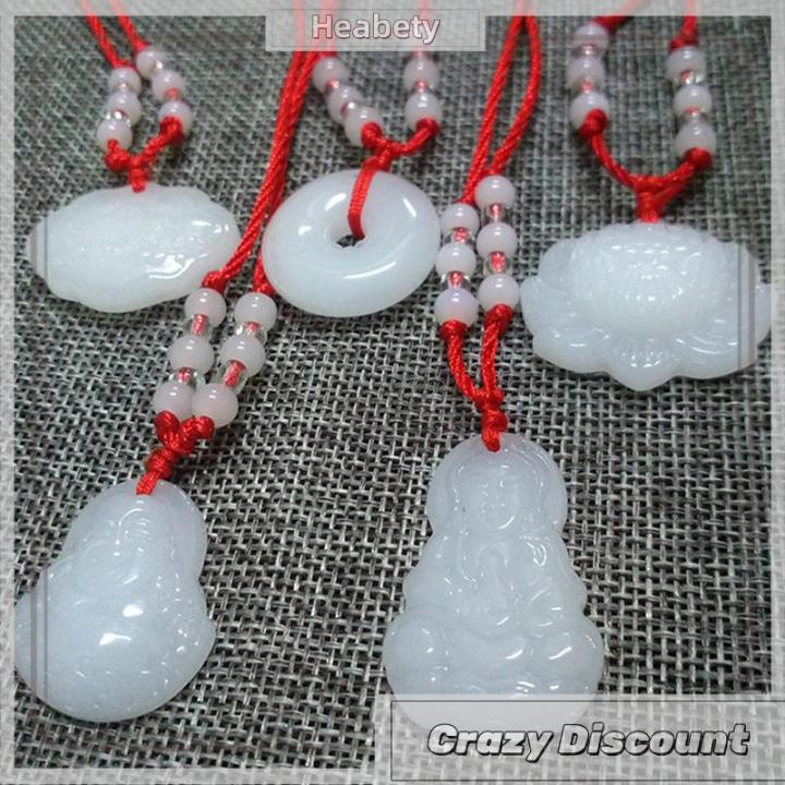 Heabety  {dây chuyền phật} Phật trắng ngọc tay dệt mặt dây chuyền vòng cổ Lotus guanyin Phật Long cuộc sống khóa mặt dây chuyền may mắn Vòng cổ